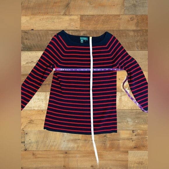 Lauren Ralph Lauren Women’s Size Large Navy & Red Striped Sweater • Relaxed Fit - Picture 9 of 16